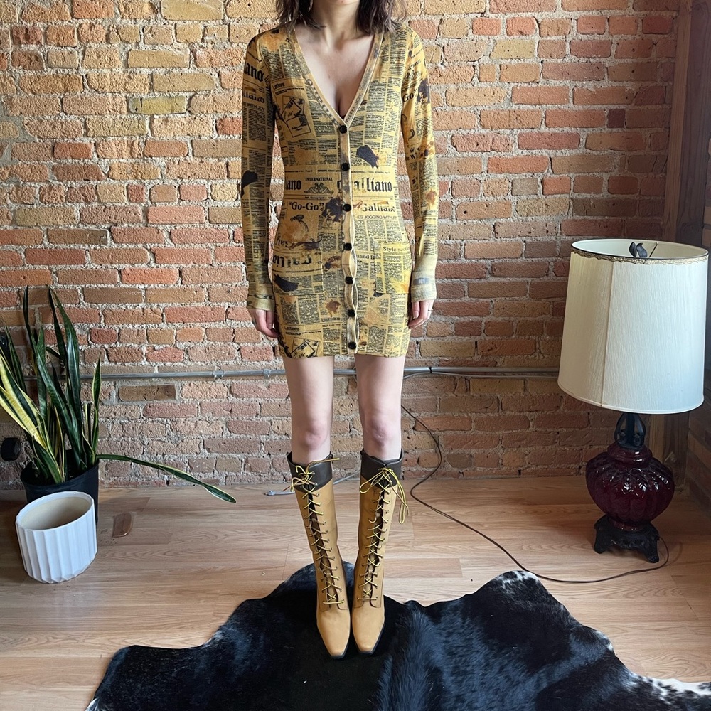 Galliano iconic newspaper sweater dress